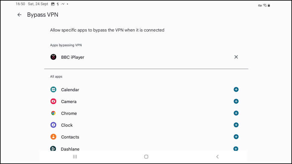 Et skærmbillede, der viser Split Tunneling på Google One VPN