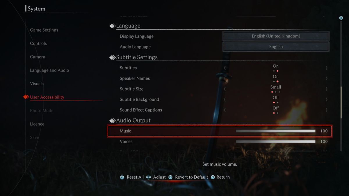 Accessibility menus in Rise of the Ronin
