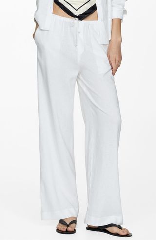 Linen Blend Straight Leg Drawstring Pants