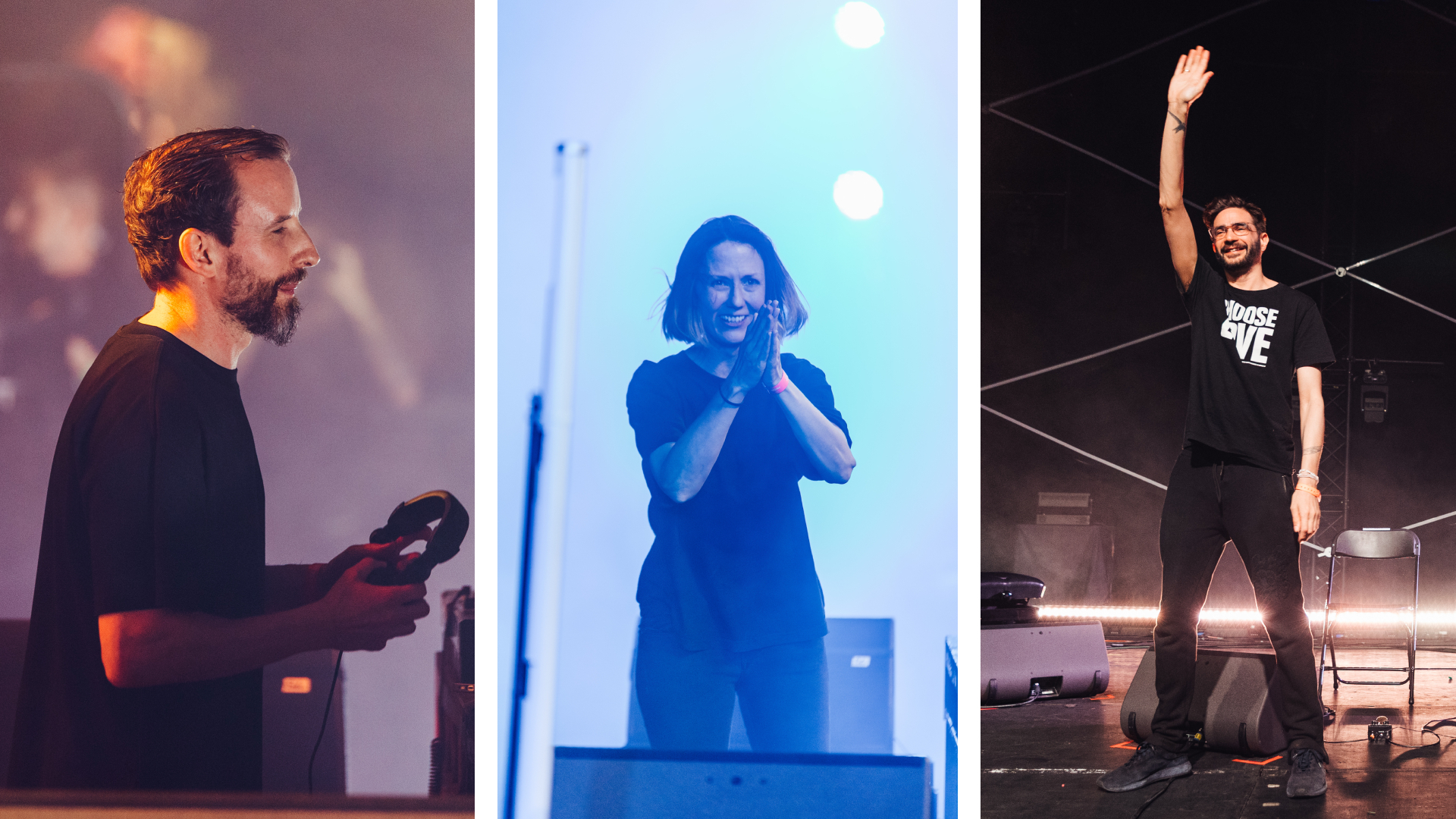 A composite image of Max Cooper, Halina Rice, and Jon Hopkins performing at Polygon Live LDN 2025