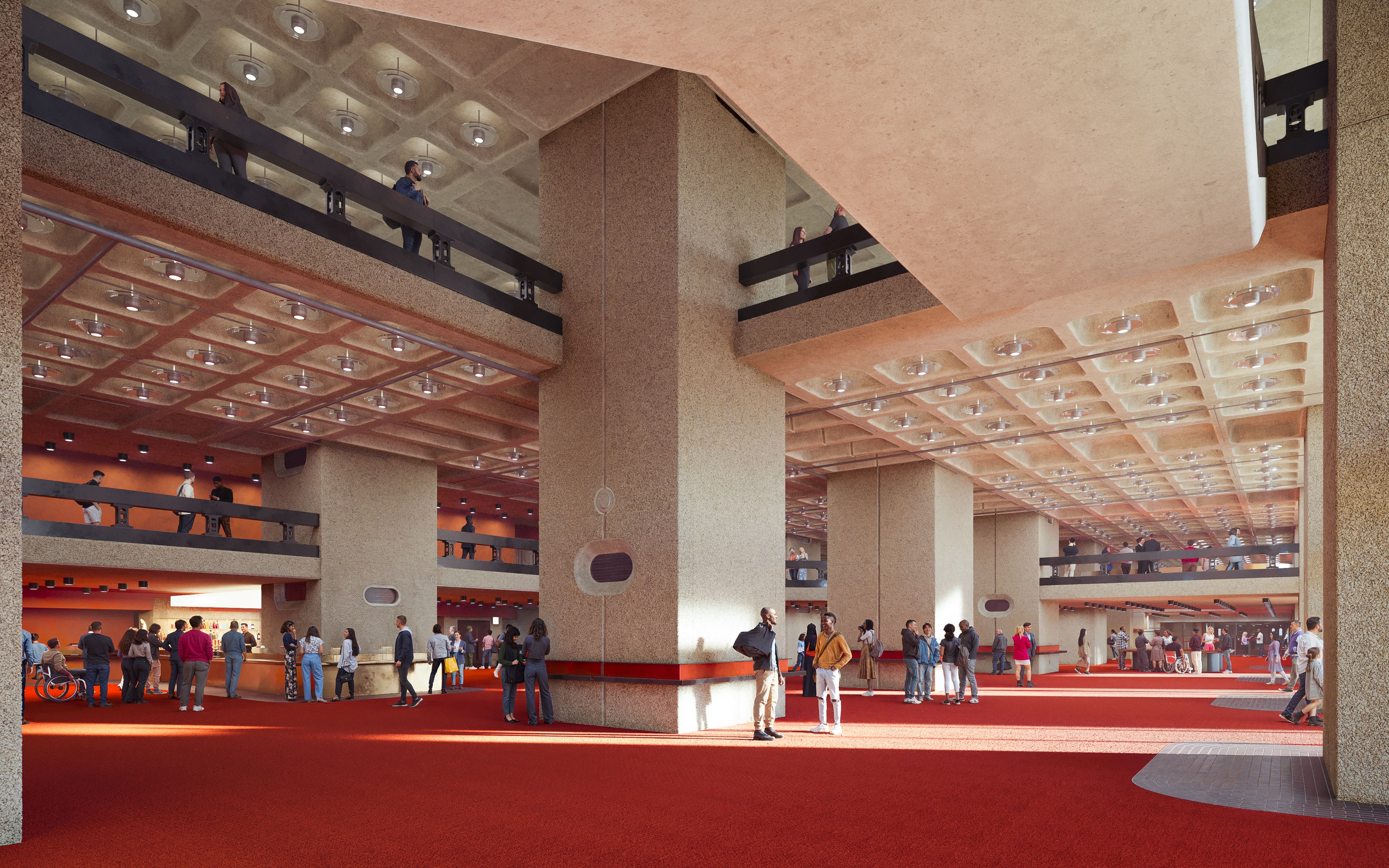 Barbican Renewal render_VIEW_01_FOYER_03 (Image by Kin Creatives)