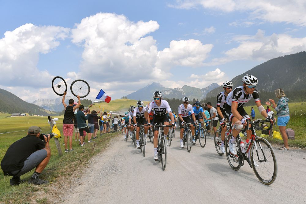 Luke Rowe gets some food during stage 10 at the Tour de France
