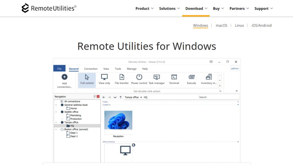 Website screenshot for Remote Utilities for Windows