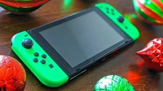 Nintendo Switch with holiday ornaments