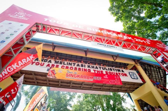 The finish line was set up on the Equator