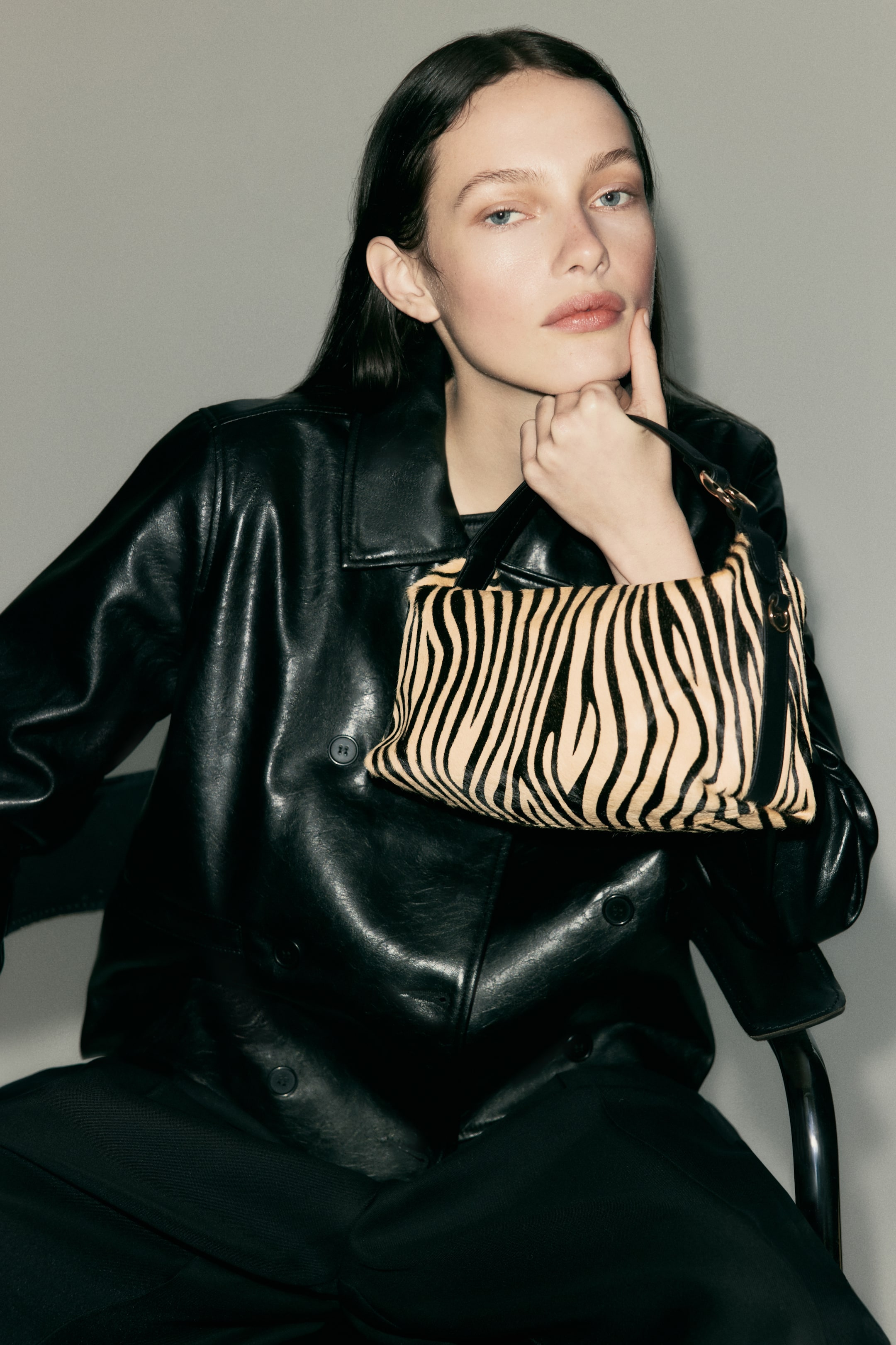 Leather Crossbody Bag - Black/faux Zebra