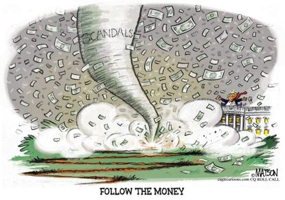 Political cartoon U.S. Trump scandals money