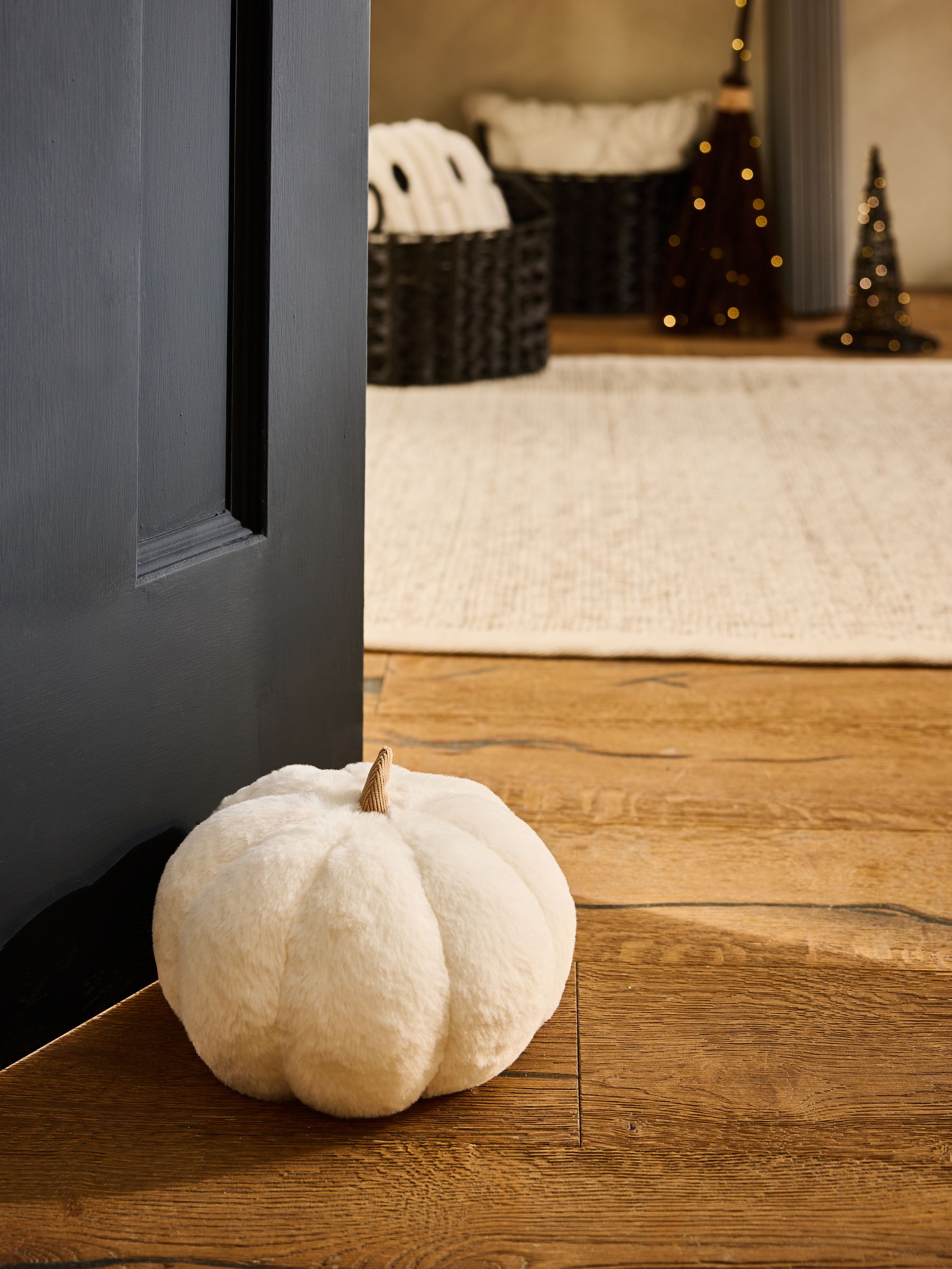 Natural Halloween Faux Fur Pumpkin Doorstop