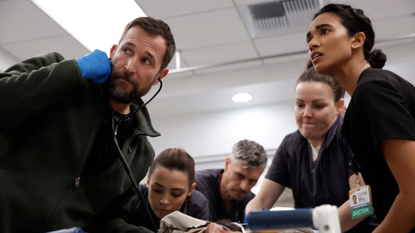 Noah Wyle, Supriya Ganesh and more of the 'Pitt' crew, treating patients