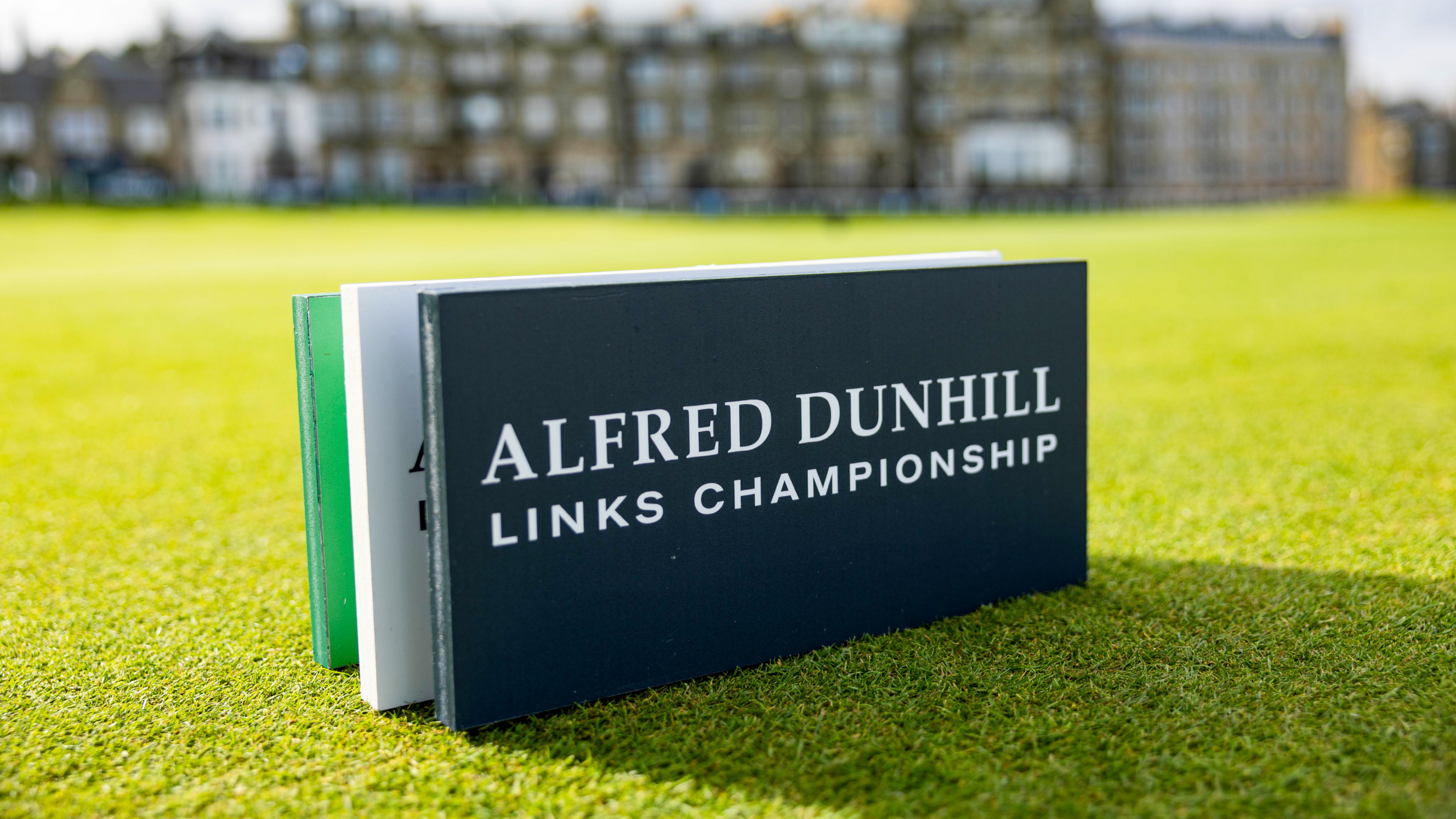 Signage for the Alfred Dunhill Links Championship at the Old Course St Andrews