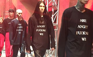 Are angry fuking we text on black t-shirts