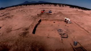 An archaeology dig at a Hohokam culture site in Arizona.