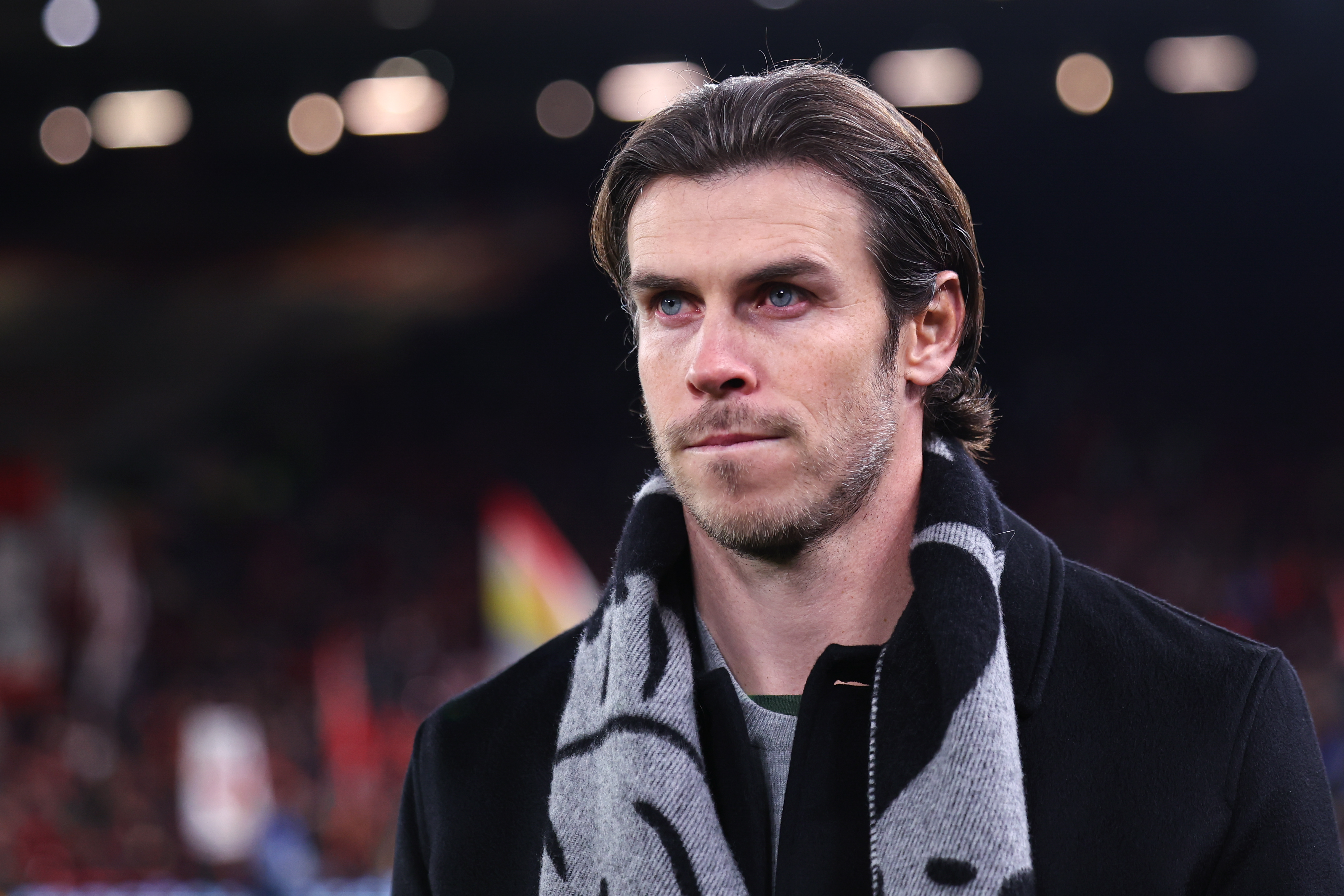 LIVERPOOL, ENGLAND - NOVEMBER 27: Gareth Bale, working as a TV pundit for TNT Sports during the UEFA Champions League 2024/25 League Phase MD5 match between Liverpool FC and Real Madrid C.F. at Anfield on November 27, 2024 in Liverpool, England. (Photo by Robbie Jay Barratt - AMA/Getty Images)