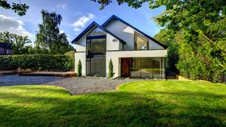 dark grey slimline aluminium windows fitted in contemporary new house 