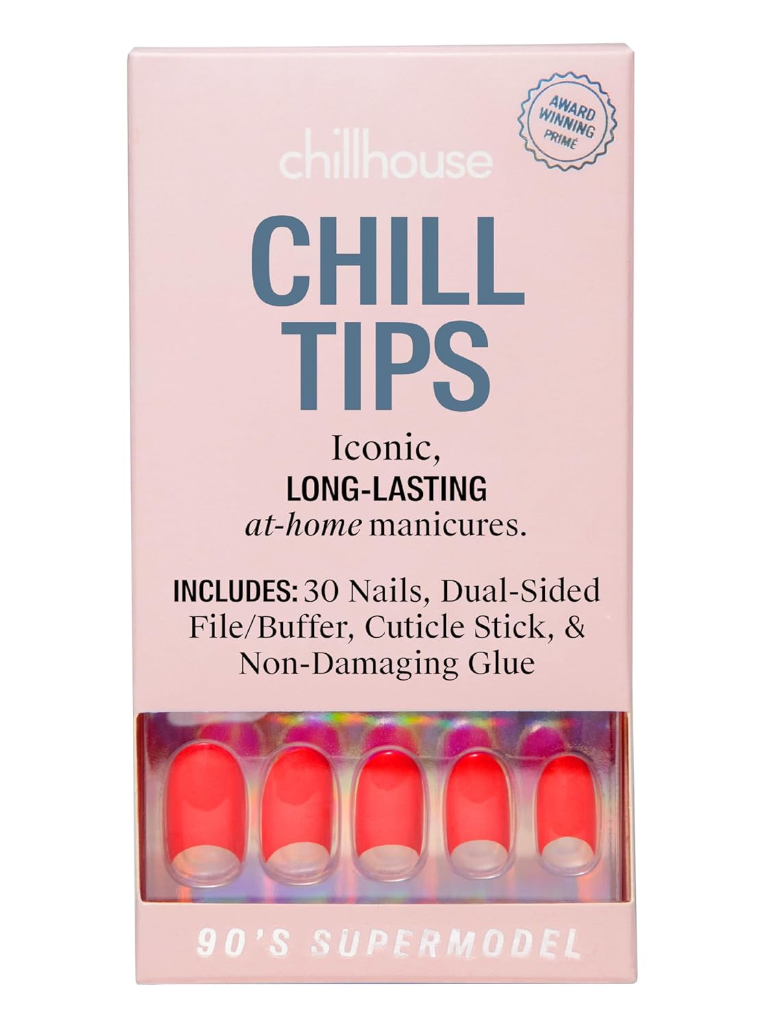 Chillhouse - Chill Tips, Press on Nails Kit - 90's Supermodel - 30 Nail Shapes &amp;amp; Sizes - Up to 3 Weeks Wear - Customizable Fit - Reusable - Latina Founded, Women Owned, Beauty, Self Care