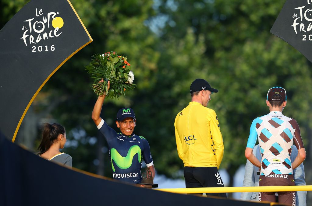 Nairo Quintana (Movistar) on the podium in third place