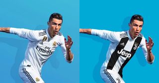 Spot the difference: The FIFA 19 cover had to change from Ronaldo in a Real Madrid shirt to one of him playing for new club, Juventus