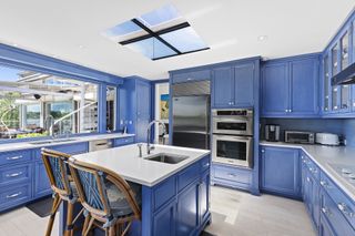 blue kitchen in long island home