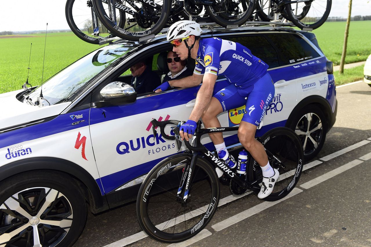 Philippe Gilbert at the Quick-Step team car