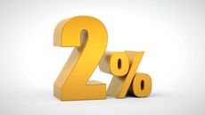 Graphic of two percent in gold on white background 