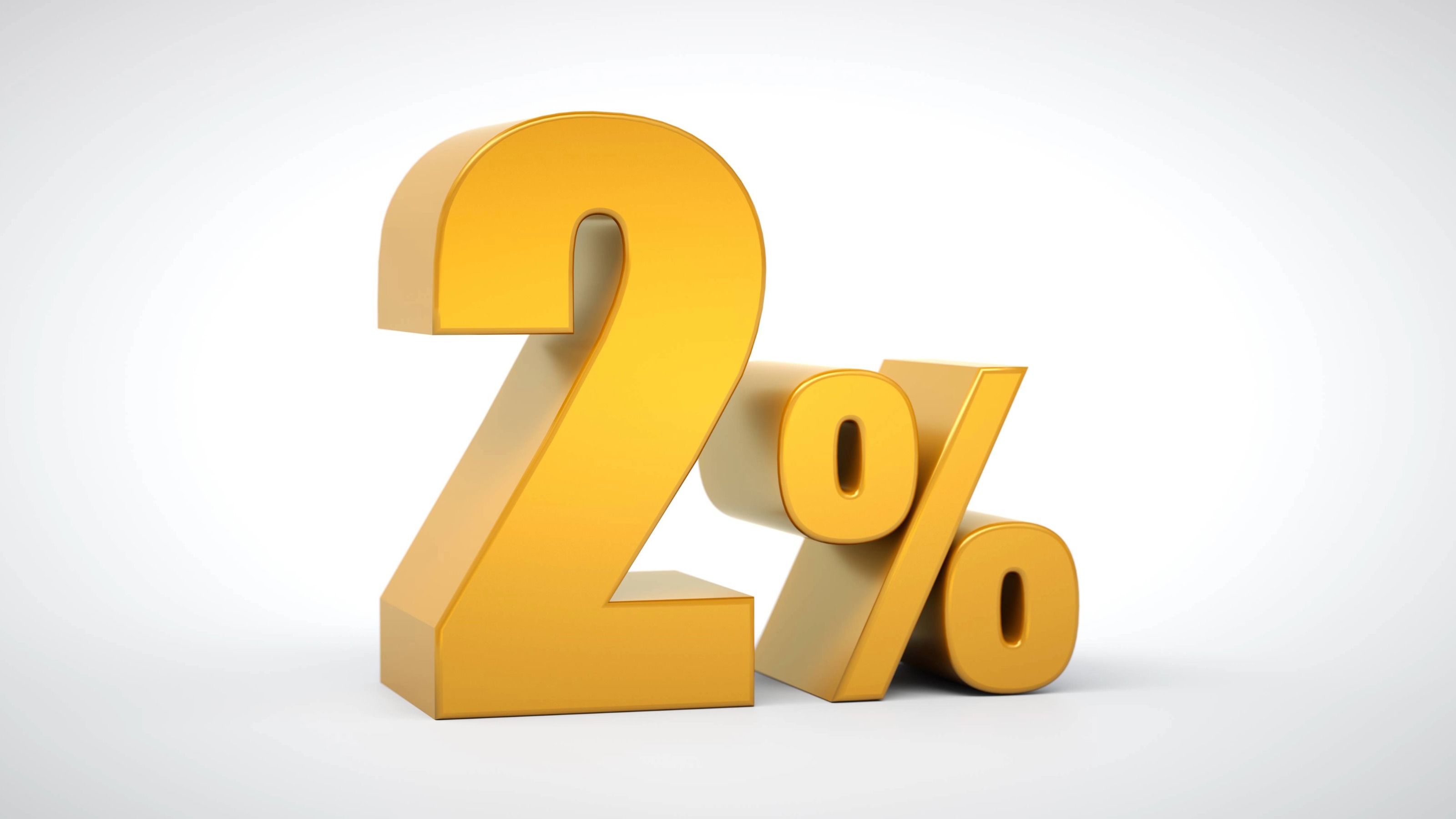 Graphic of two percent in gold on white background 