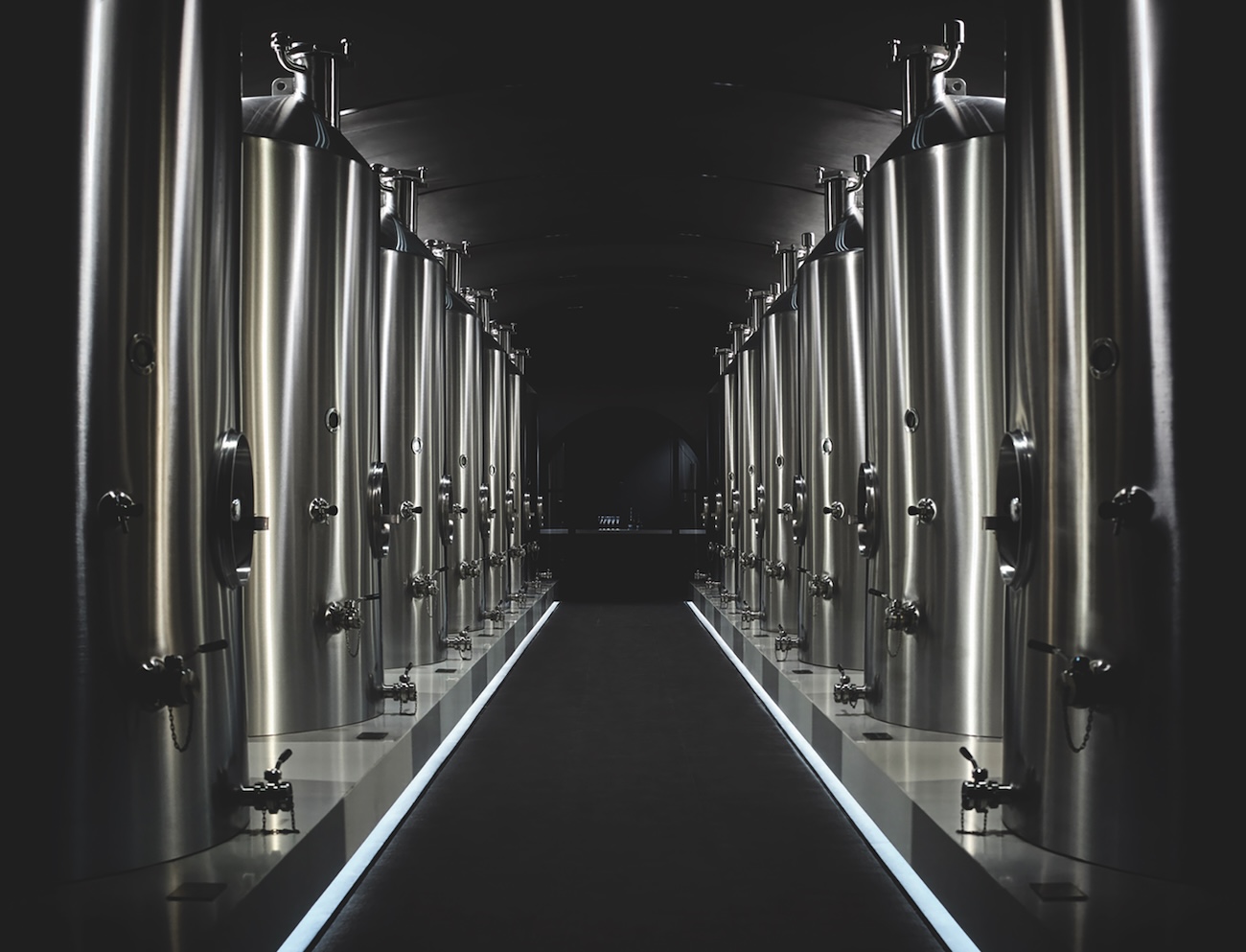 Winemaking tanks at Laurent Perrier
