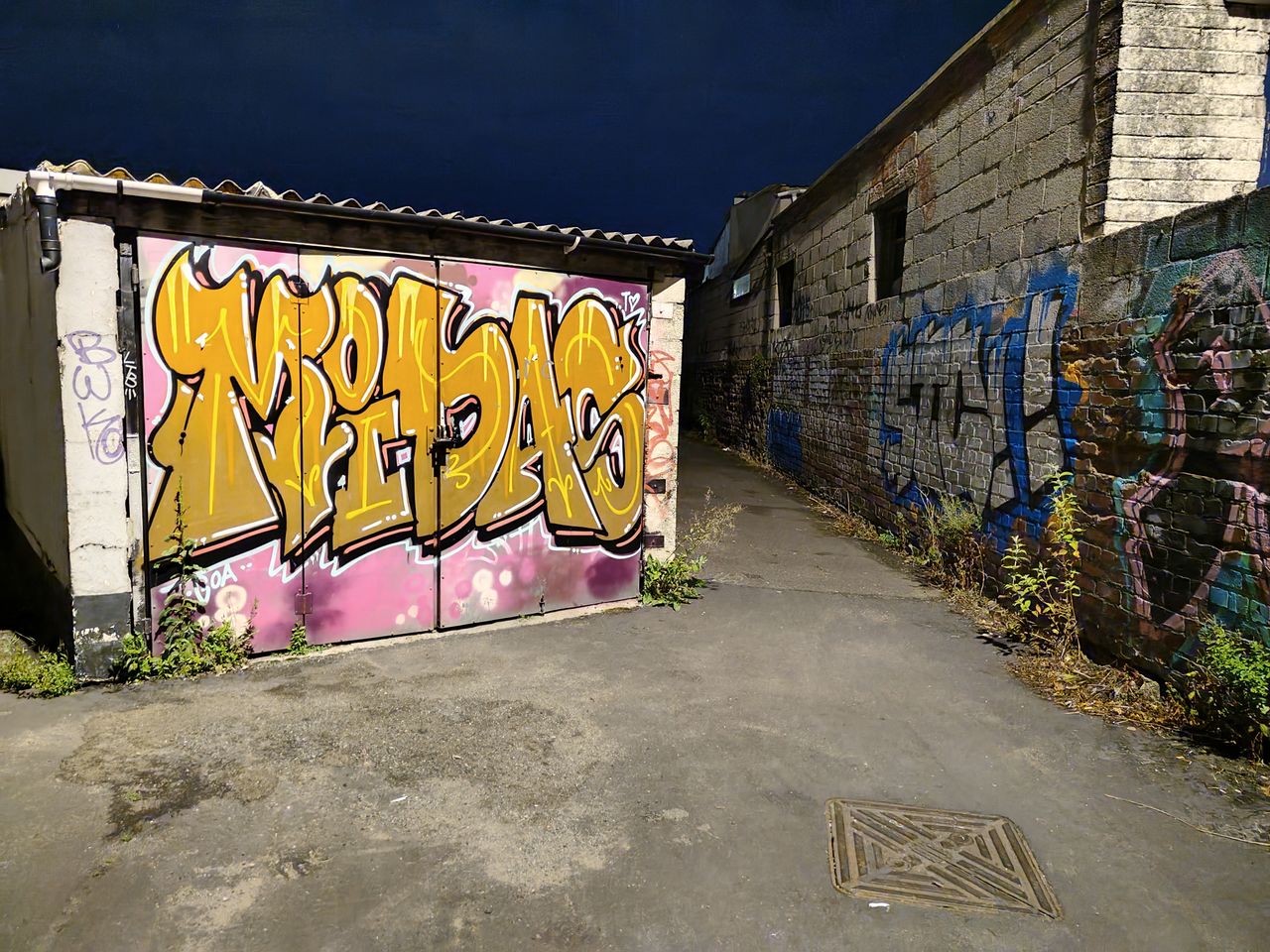 An image of graffiti at night