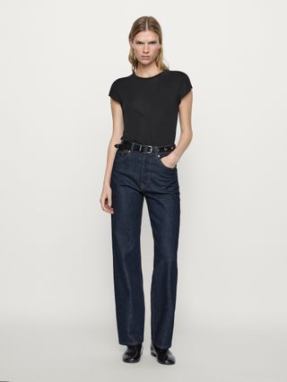 Faded Straight-Leg High-Waist Jeans