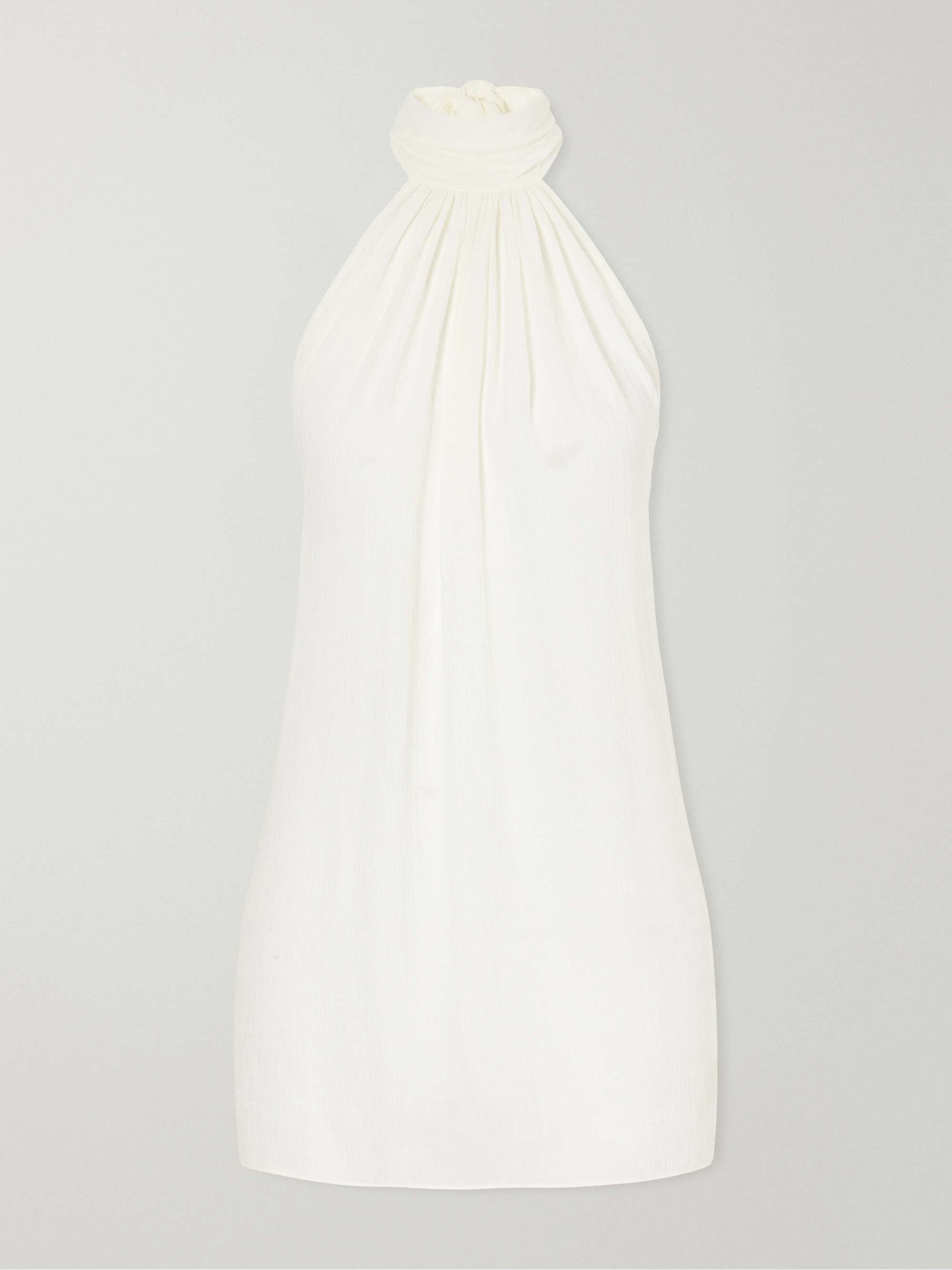 Ibiza Halterneck Knotted Gathered Crepon Mini Dress