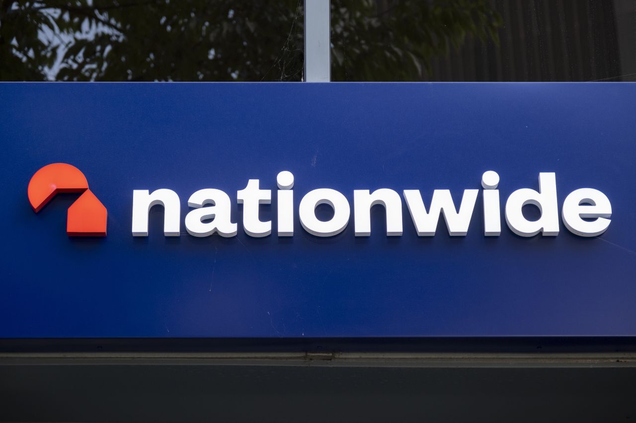 Nationwide Building Society logo outside branch after rebrand