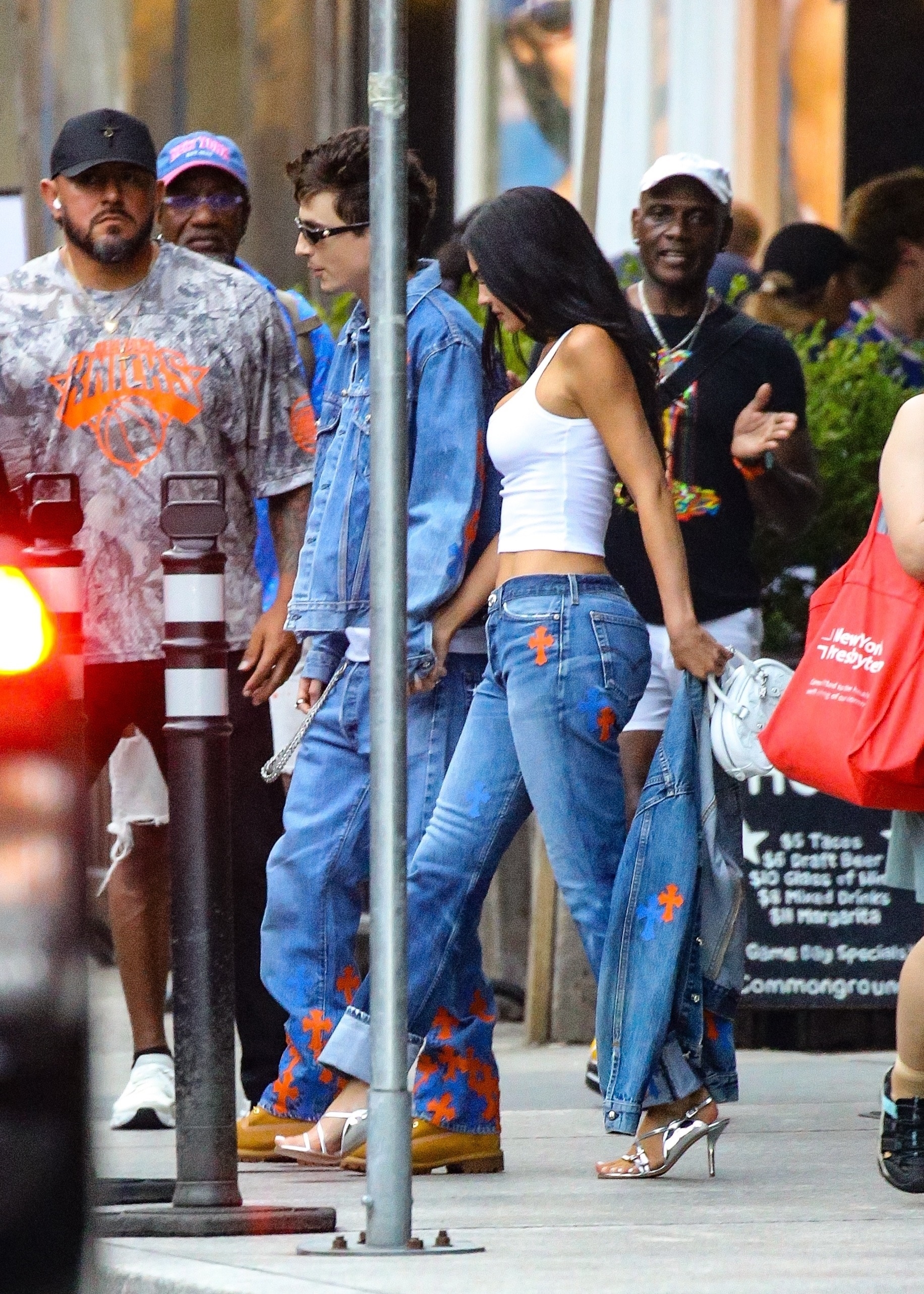 Kylie Jenner and Timoth&amp;eacute;e Chalamet matched in double-denim outfits at the Knicks vs. Spurs Game 4