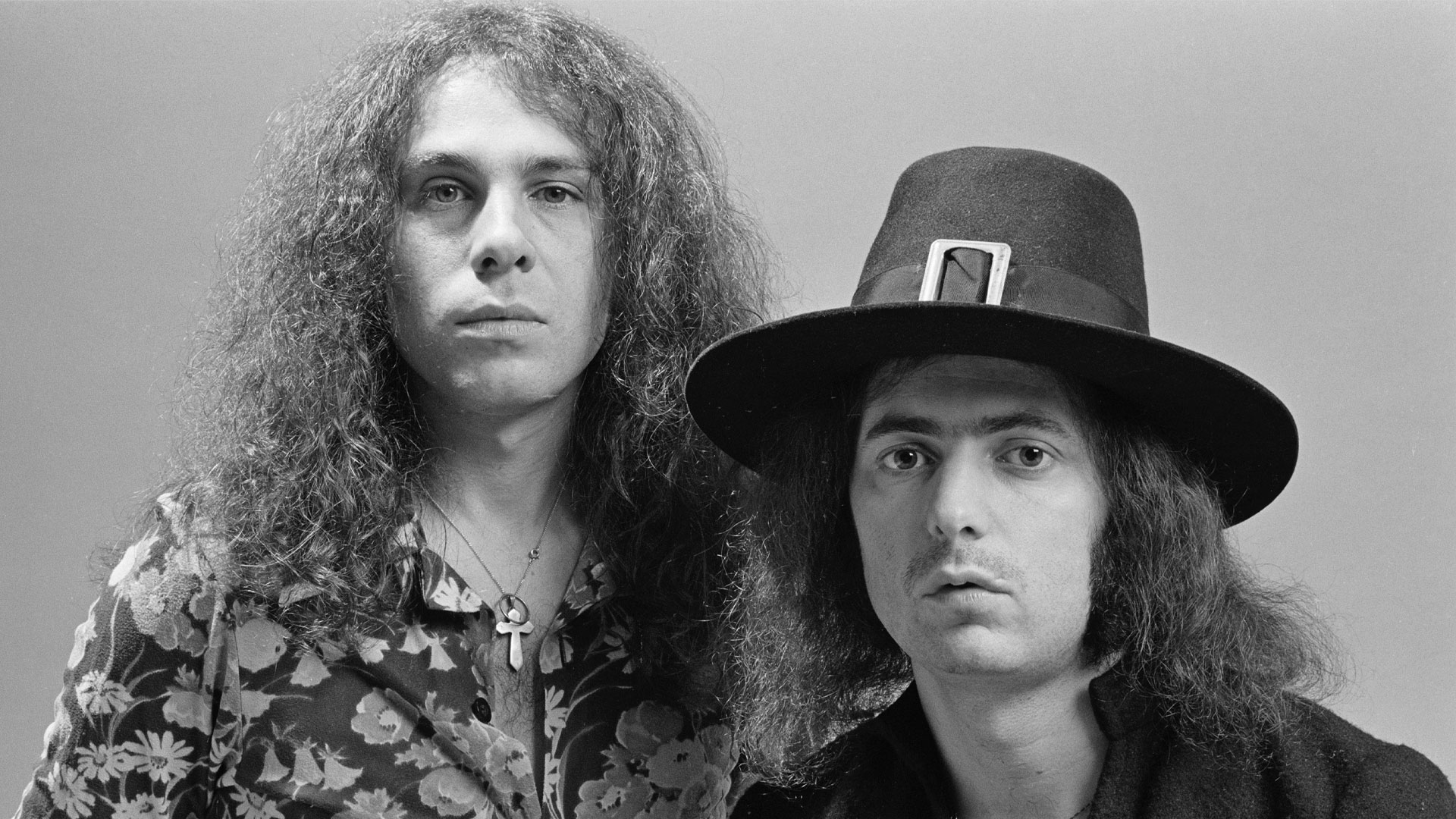 Ritchie Blackmore (right) and singer Ronnie James Dio photographed in Los Angeles, June 1975