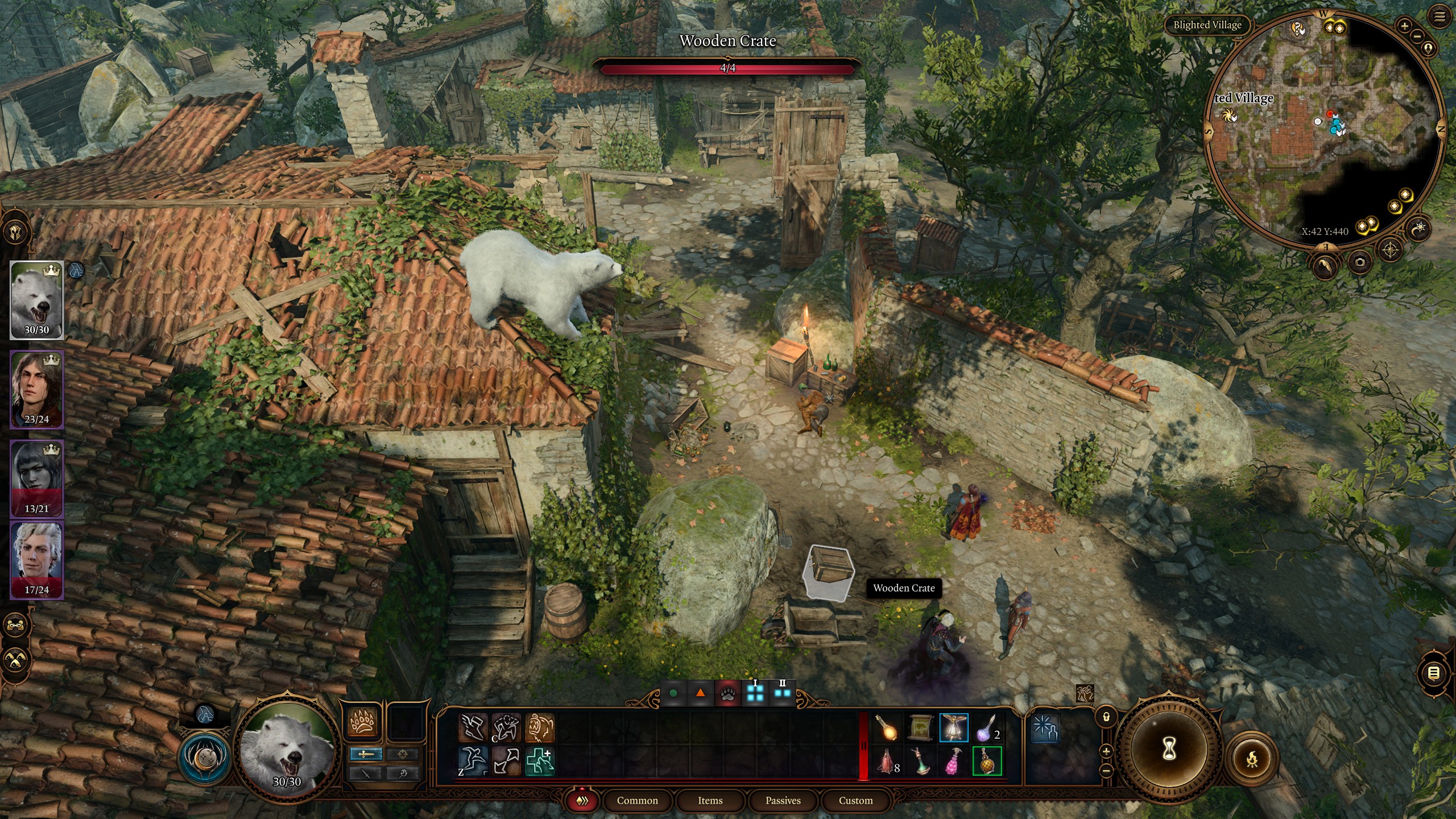 Standing on the roof as a bear in Baldur&#039;s Gate 3, about to jump off to try and land on something