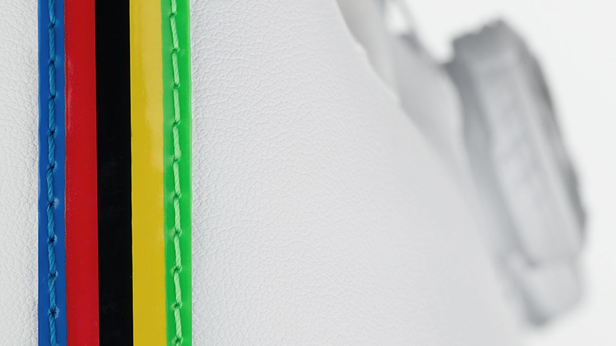 A closer look at the rainbow detailing on the heel of Valverde's shoes