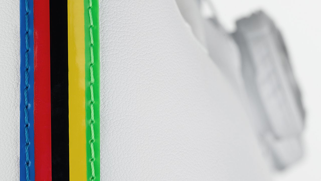 A closer look at the rainbow detailing on the heel of Valverde's shoes