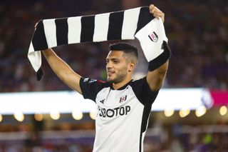 Fulham season preview 2023/24 Raúl Jiménez #7 of Fulham holds up a scarf prior to a match against Aston Villa at Exploria Stadium on July 26, 2023 in Orlando, Florida. (Photo by Kevin Sabitus/Getty Images for Premier League)