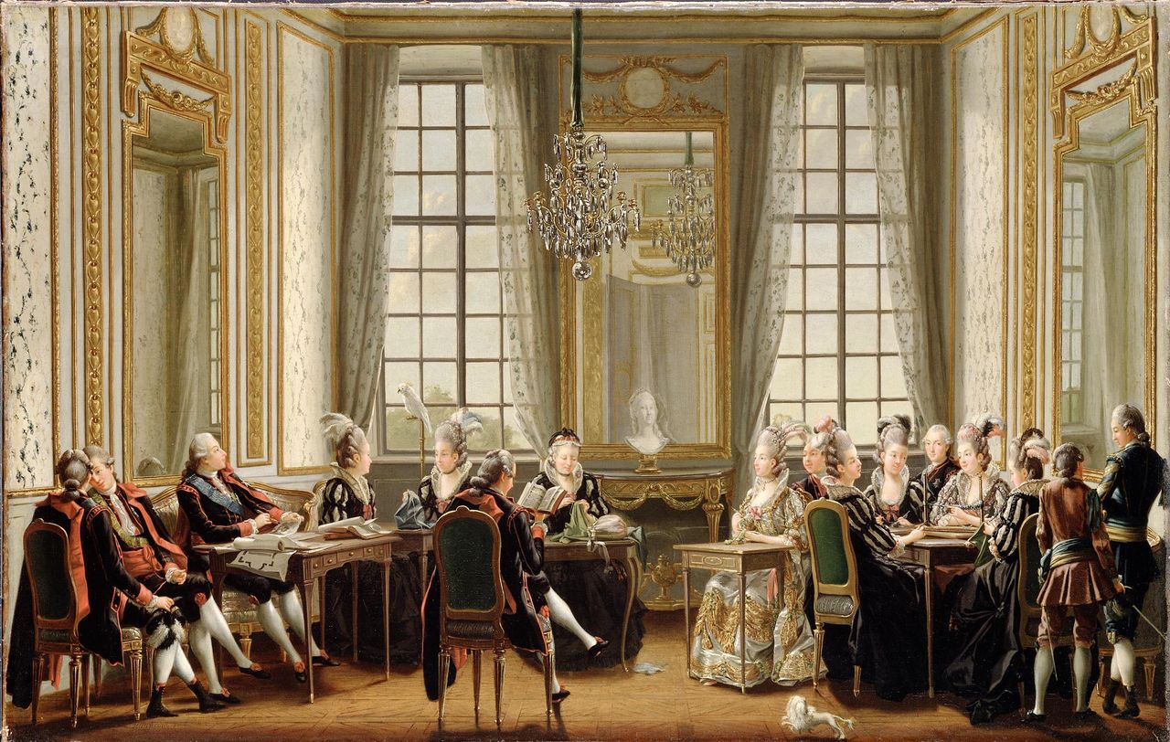 Fig 1: Pehr Hilleström’s Conversation at Drottningholm Palace, 1779, of Gustavus III and his court, reviewing plans of Russian architecture.