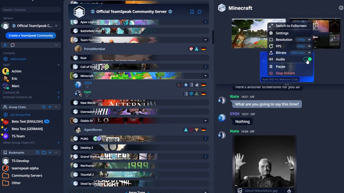 teamspeak ui, their competitor to discord