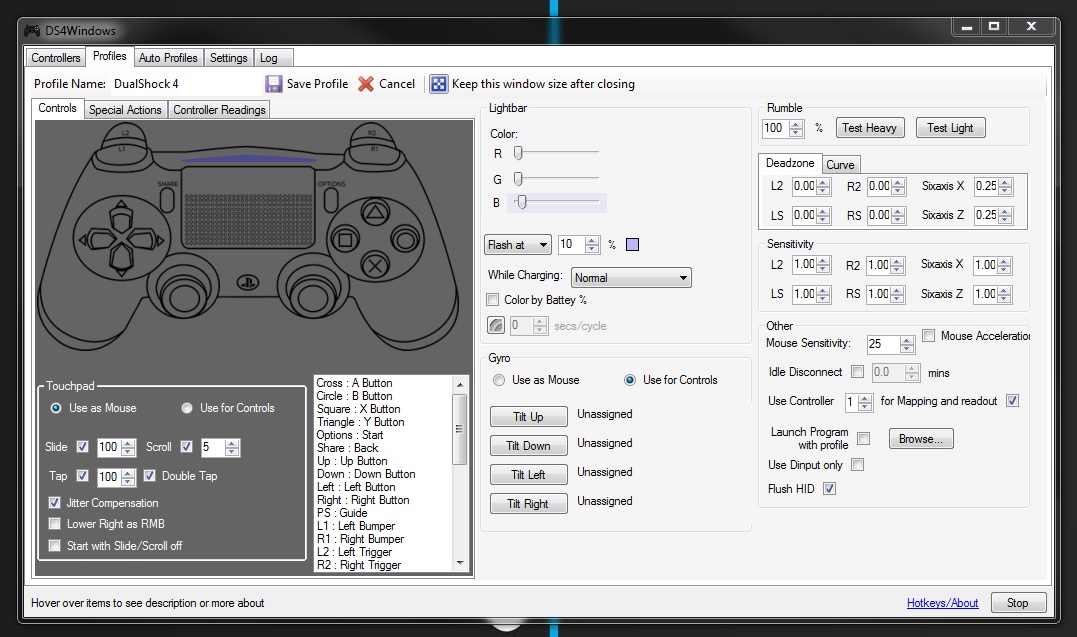 DS4Windows key mapping screenshot