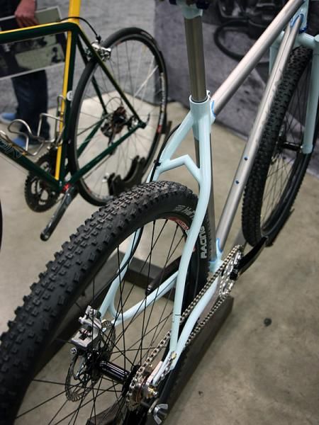 This Engin Cycles stainless steel hardtail includes S-bend stays and a neat seat stay bridge.