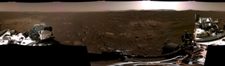 This is the first panorama image snapped by NASA's Perseverance rover. The image (which is made up of six images) was taken on Feb. 20, 2021.