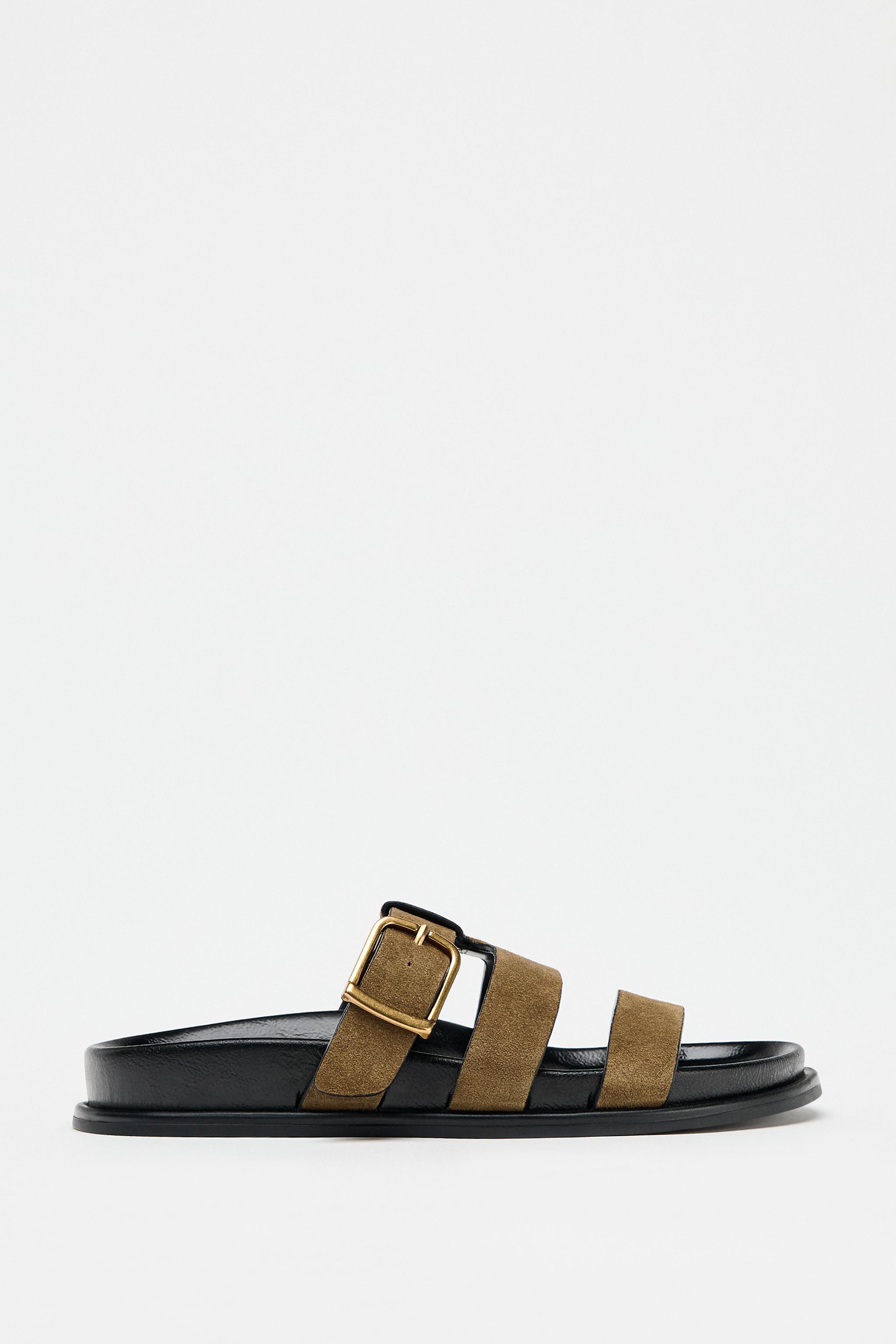 Buckle Flat Split Suede Sandals