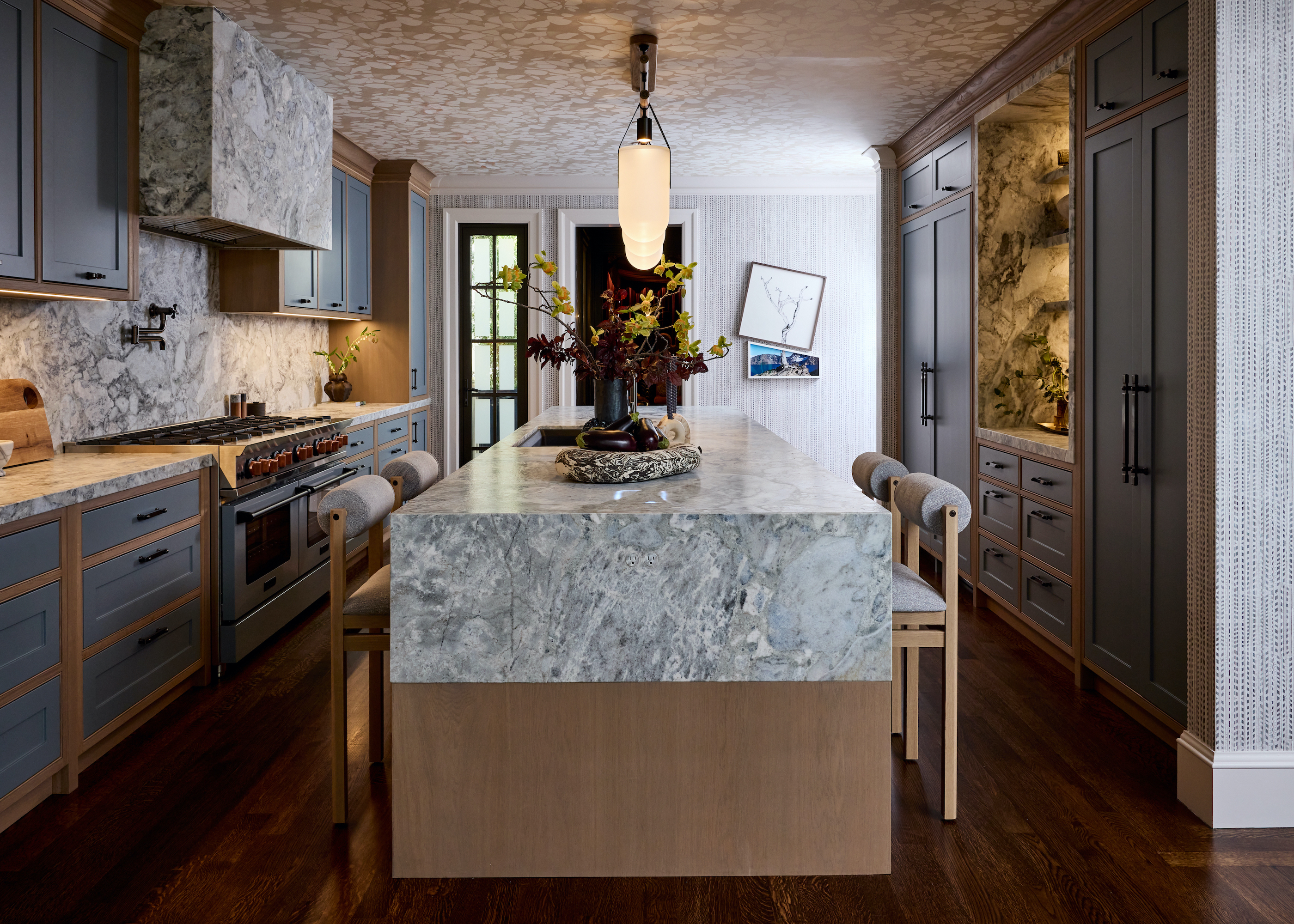 kitchen with island grey worktops