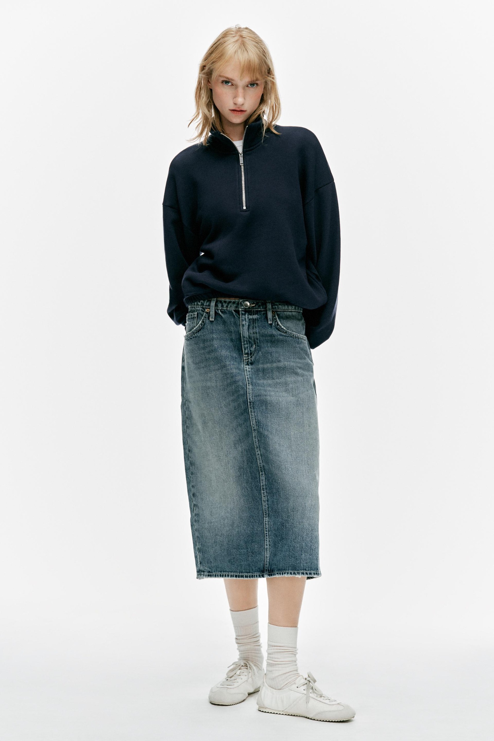 Trf Denim Midi Skirt - Blue - Xs