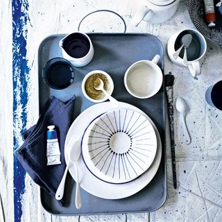 blue and white tableware