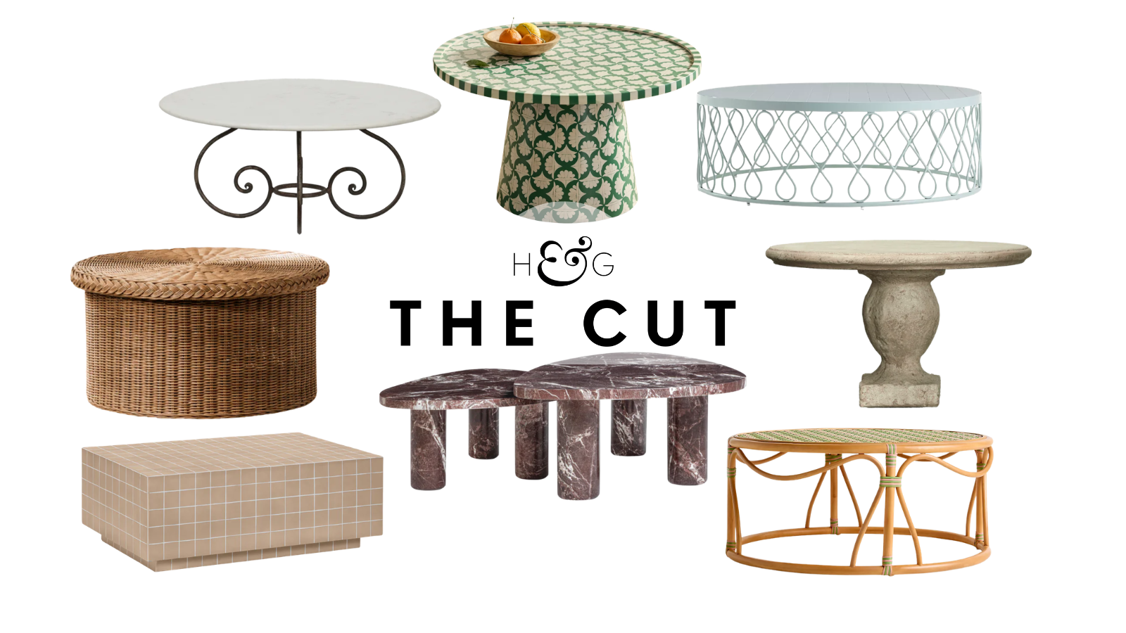 a collection of outdoor coffee tables