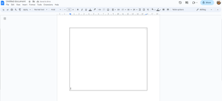 A screenshot of a blank Google Doc with a 1x1 table inserted.