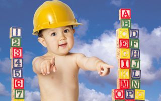 baby in builder hat