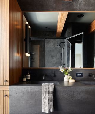 A monochrome black bathroom