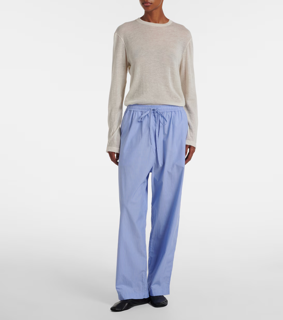 The Row, Orien striped cotton wide-leg pants